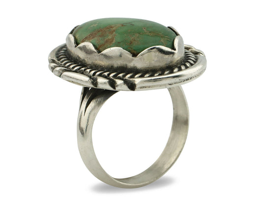 Navajo Ring .925 Silver Natural Uncolored Green Turquoise Signed Apache C.80's