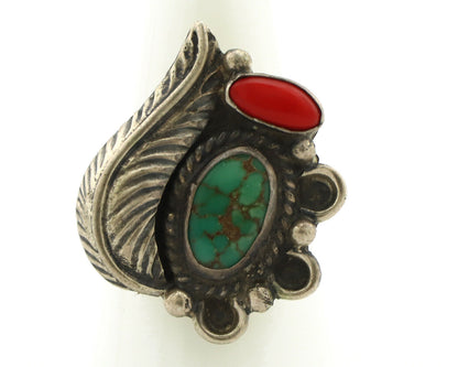 Navajo Ring 925 Silver Turquoise & Bloodstone Native Artist C.1980's