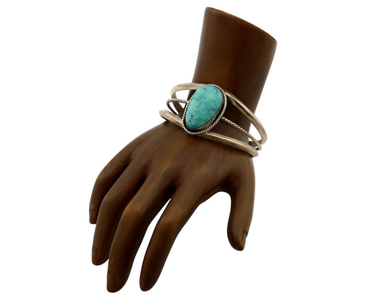 Navajo Cuff Bracelet 925 Silver Spiderweb Turquoise Native American Artist C.80s