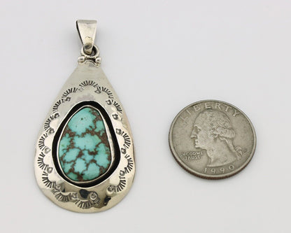 Navajo Pendant 925 Silver Spiderweb Turquoise Artist Signed C Montoya C.80's