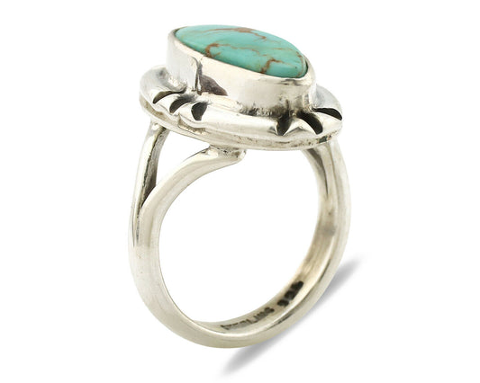 Navajo Ring .925 Silver Natural Mined Turquoise Artist Signed Gecko C.80's