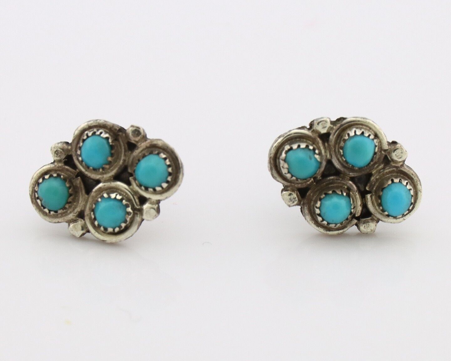 Zuni Earrings 925 Silver Sleeping Beauty Turquoise Native American Artist C.80's