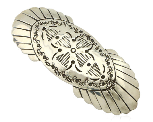 Navajo Hair Clip Barrette .925 Silver Hand Stamped Artist Signed C Montoya C80s