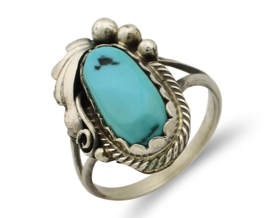 Navajo Inlaid Ring 925 Silver Blue Turquoise Artist Signed Justin Morris C.80s