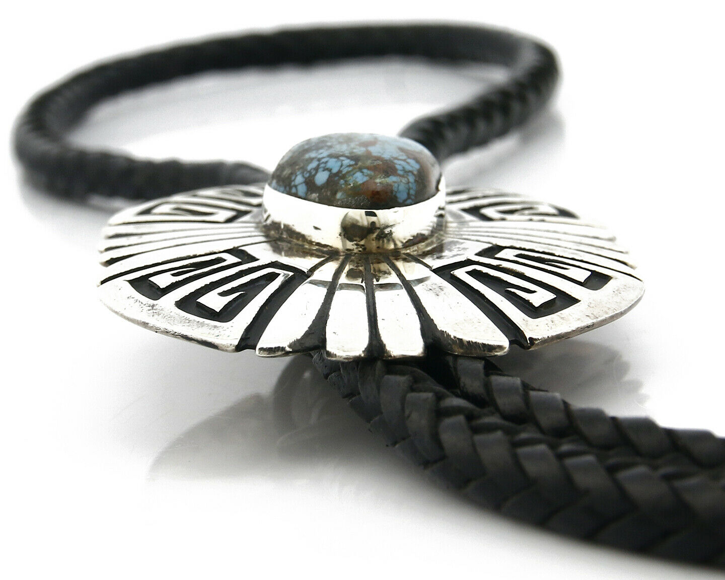 Navajo Turquoise Bolo Tie .925 Silver Bisbee Turquoise Artist Signed T Billy