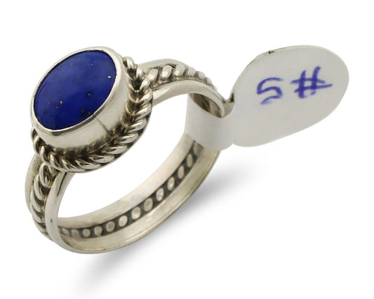 Navajo Ring 925 Silver Lapis Hand Stamped Native American Artist C.80's