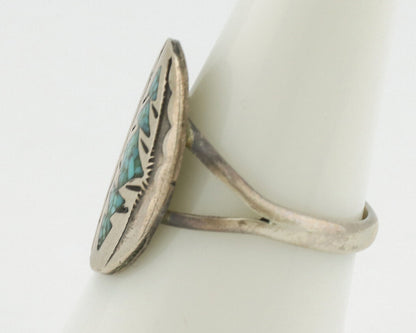 Navajo Ring 925 Silver Chip Inlay Turquoise Artist Signed NAKAI C.80's