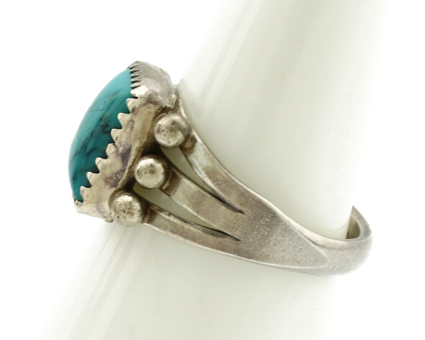 Navajo Ring .925 Silver Kingman Turquoise Native American Artist C.1980's