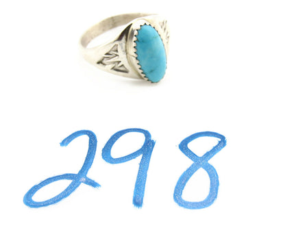 Zuni Ring .925 Silver Kingman Turquoise Hand Stamped Native American C.80's