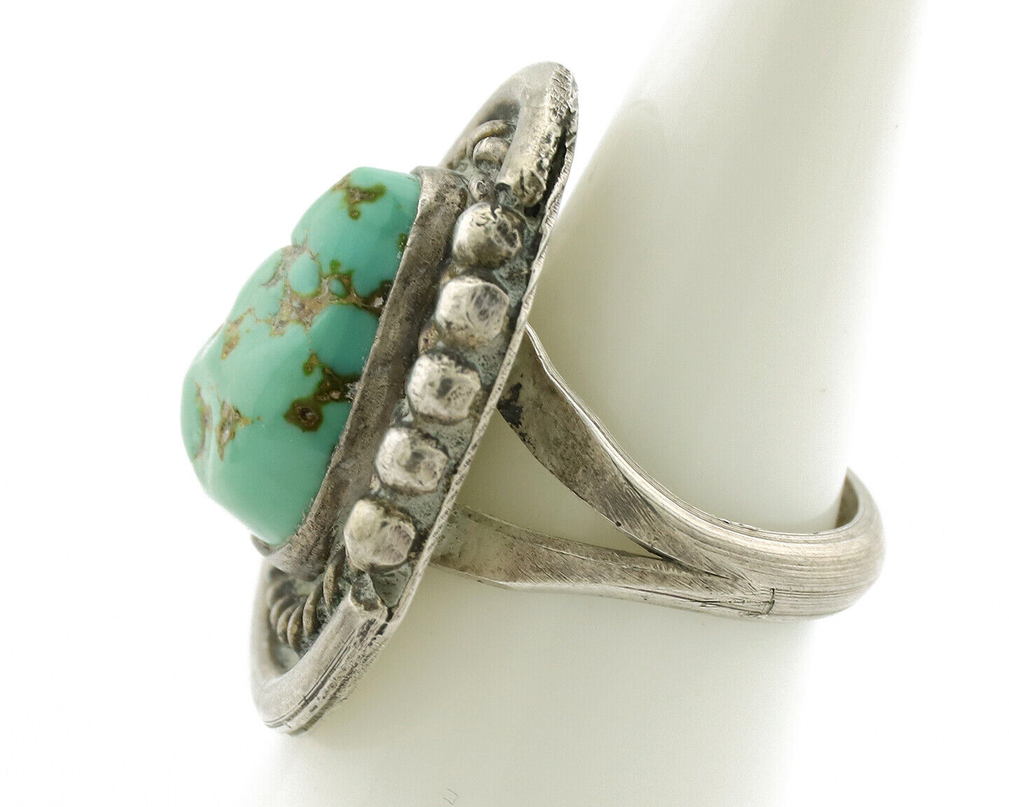Navajo Ring 925 Silver Royston Turquoise Hand Stamped Native American Artist C80