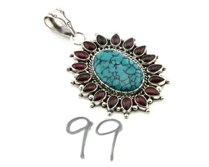 Navajo Pendant .925 Silver Natural Turquoise & Garnet Signed Artist BP C.80's
