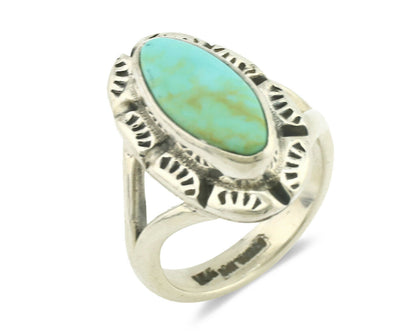 Navajo Ring .925 Silver Natural Mined Turquoise Artist Signed Gecko C.80's