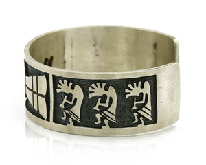 Hopi Bracelet .925 Silver Handmade Kokopelli Corn Sun Overlay Cuff