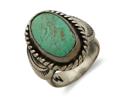 Navajo Handmade Ring 925 Silver Kingman Turquoise Signed M Montoya C.80's