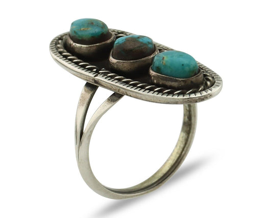 Navajo Ring .925 Silver Natural Blue Turquoise Native American Artist C.80's