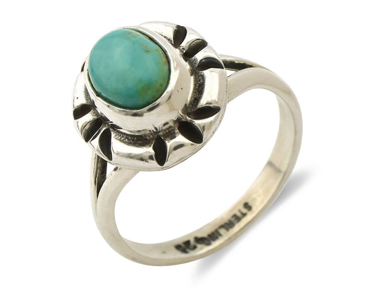 Navajo Ring .925 Silver Kingman Turquoise Artist Signed Gecko C.90's