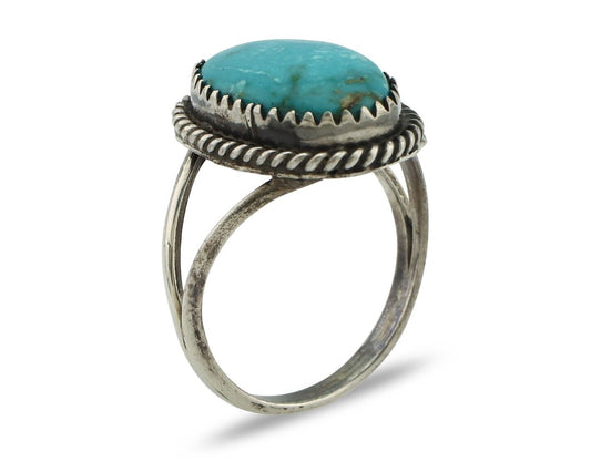 Navajo Handmade Ring 925 Silver Kingman Turquoise Artist Signed MC C.80's