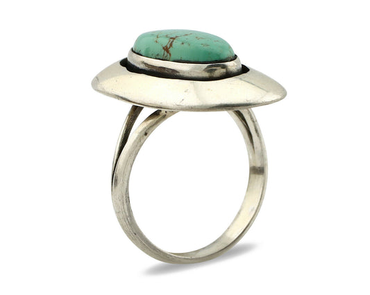 Navajo Shadow Box Ring .925 Silver Kingman Turquoise Signed M Montoya C80s