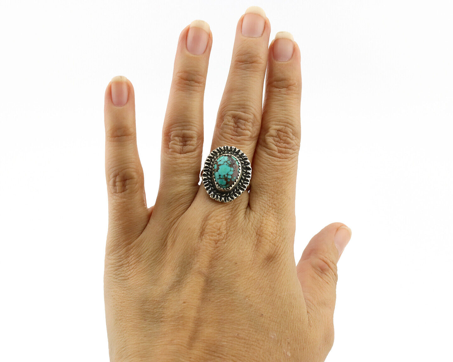 Navajo Ring 925 Silver Bisbee Turquoise Artist Signed C.80's