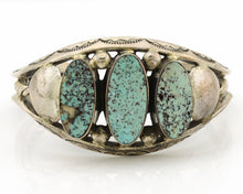 Navajo Bracelet .925 Silver Natural Blue Turquoise Artist Signed JP C.80's