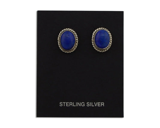 Navajo Earrings 925 Silver Natural Mined Lapis Native American Artist C80s