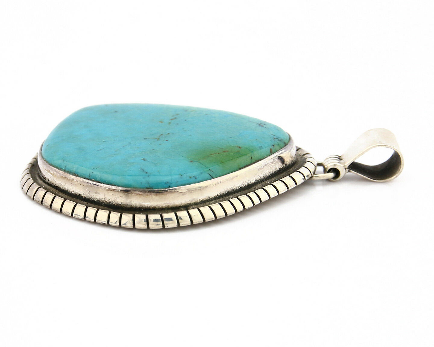 Navajo Pendant .925 Silver Kingman Turquoise Artist Signed Tipi C.80's