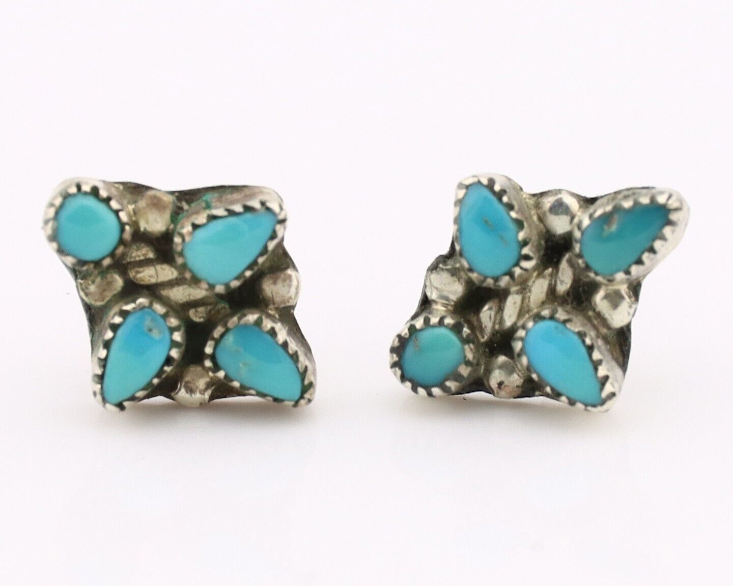 Zuni Earrings 925 Silver Sleeping Beauty Turquoise Native American Artist C.80's