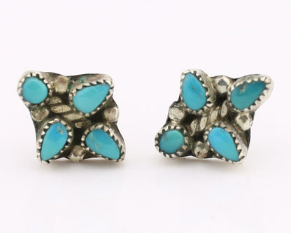 Zuni Earrings 925 Silver Sleeping Beauty Turquoise Native American Artist C.80's