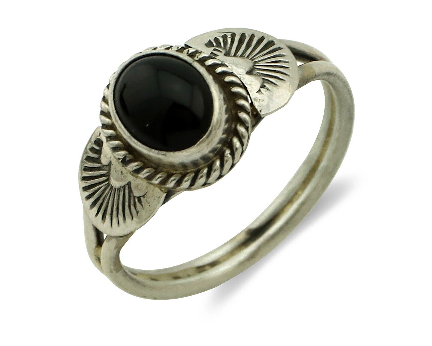 Navajo Ring 925 Silver Natural Mined Black Onyx Native American Artist C.80's