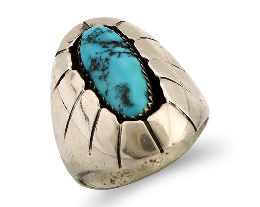 Navajo Ring 925 Silver Blue Sleeping Beauty Turquoise Artist Signed P C.80's