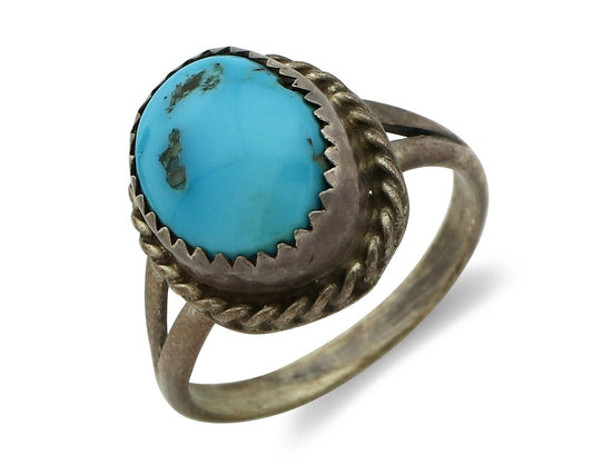 Navajo Ring .925 Silver Sleeping Beauty Turquoise Native Artist C.80's