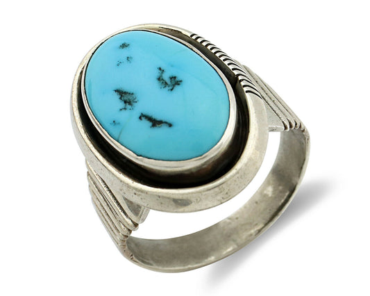 Navajo Ring .925 Silver Sleeping Beauty Turquoise Artist Signed PS C.80's