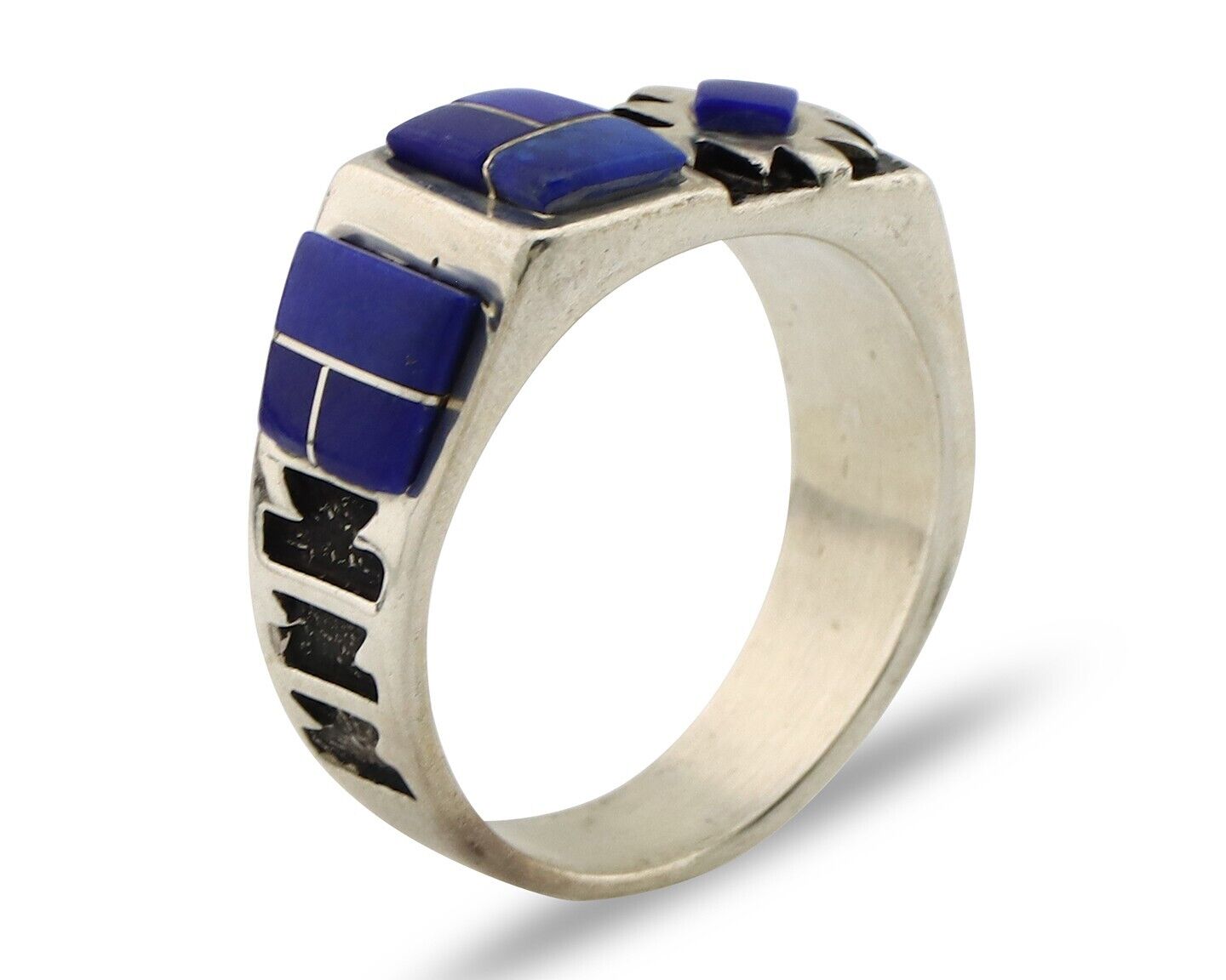 Navajo Inlaid Ring 925 Silver Natural Lapis Native American Artist Teme C.80's