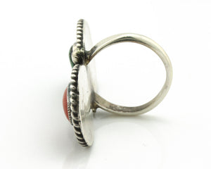 Navajo Ring 925 Silver Turquoise & Bloodstone Native Artist C.1980's