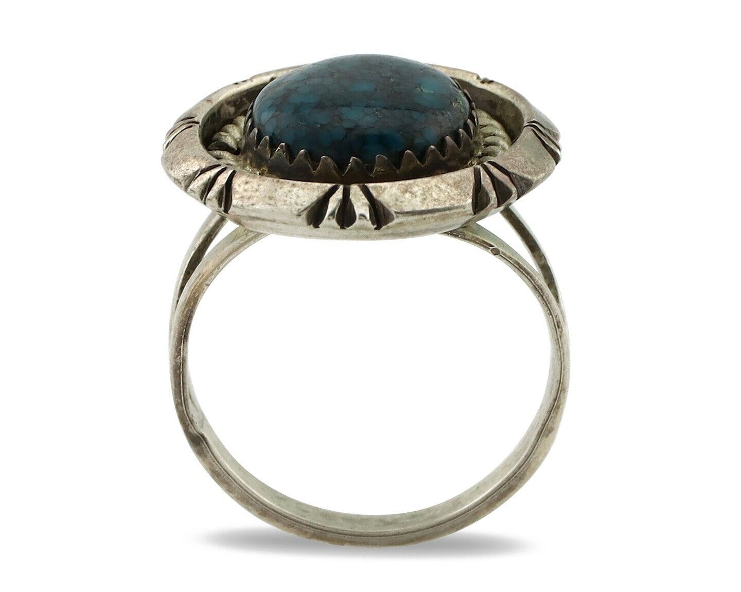 Men's Navajo Ring 925 Silver Spiderweb Turquoise Signed C Montoya & TI C.80's