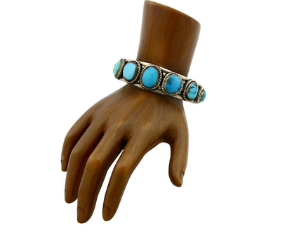 Navajo Morenci Turquoise Bracelet .925 Silver Signed Artist MC C.80's