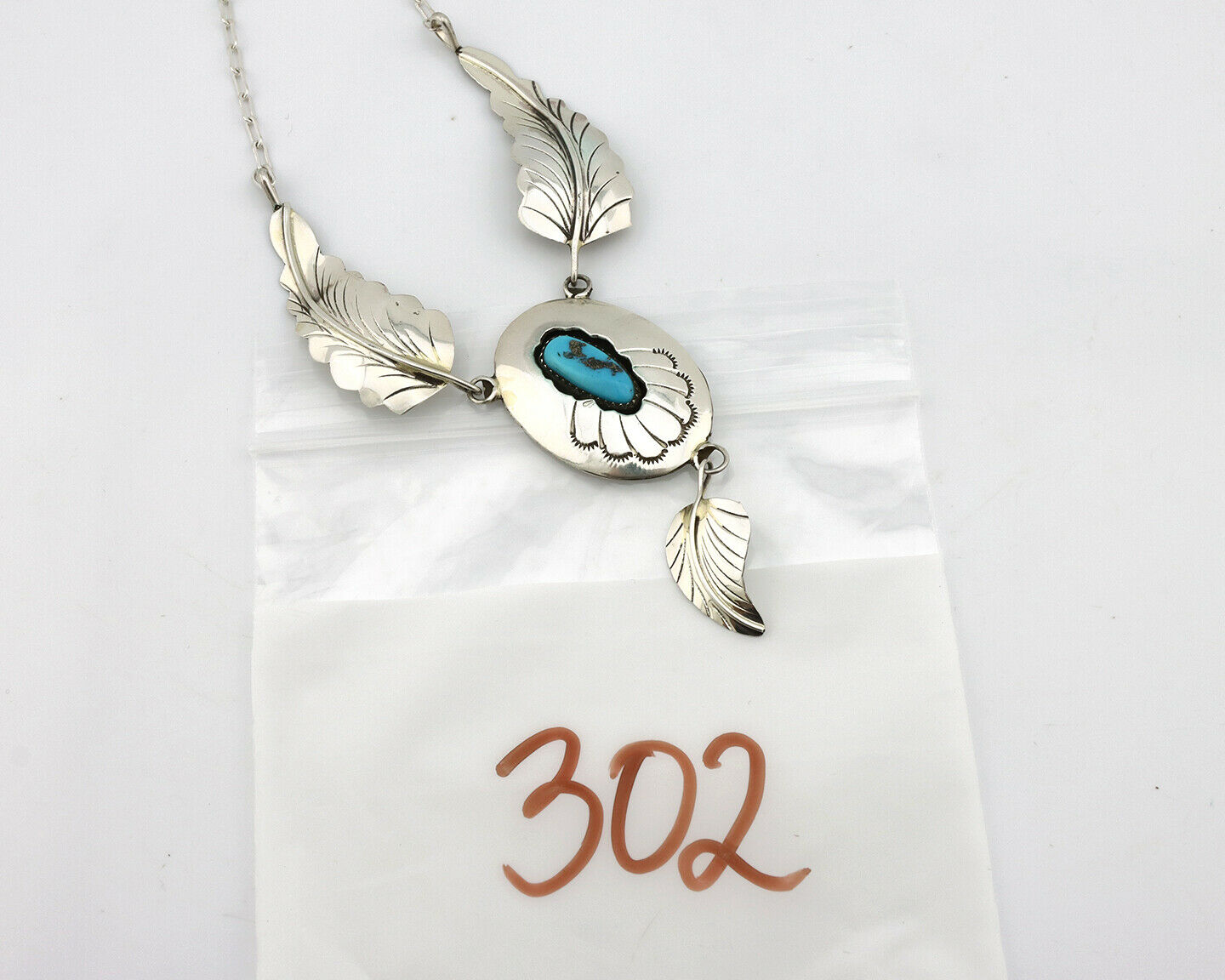 Navajo Necklace .925 Silver Sleeping Beauty Turquoise Artist Signed M C.80's