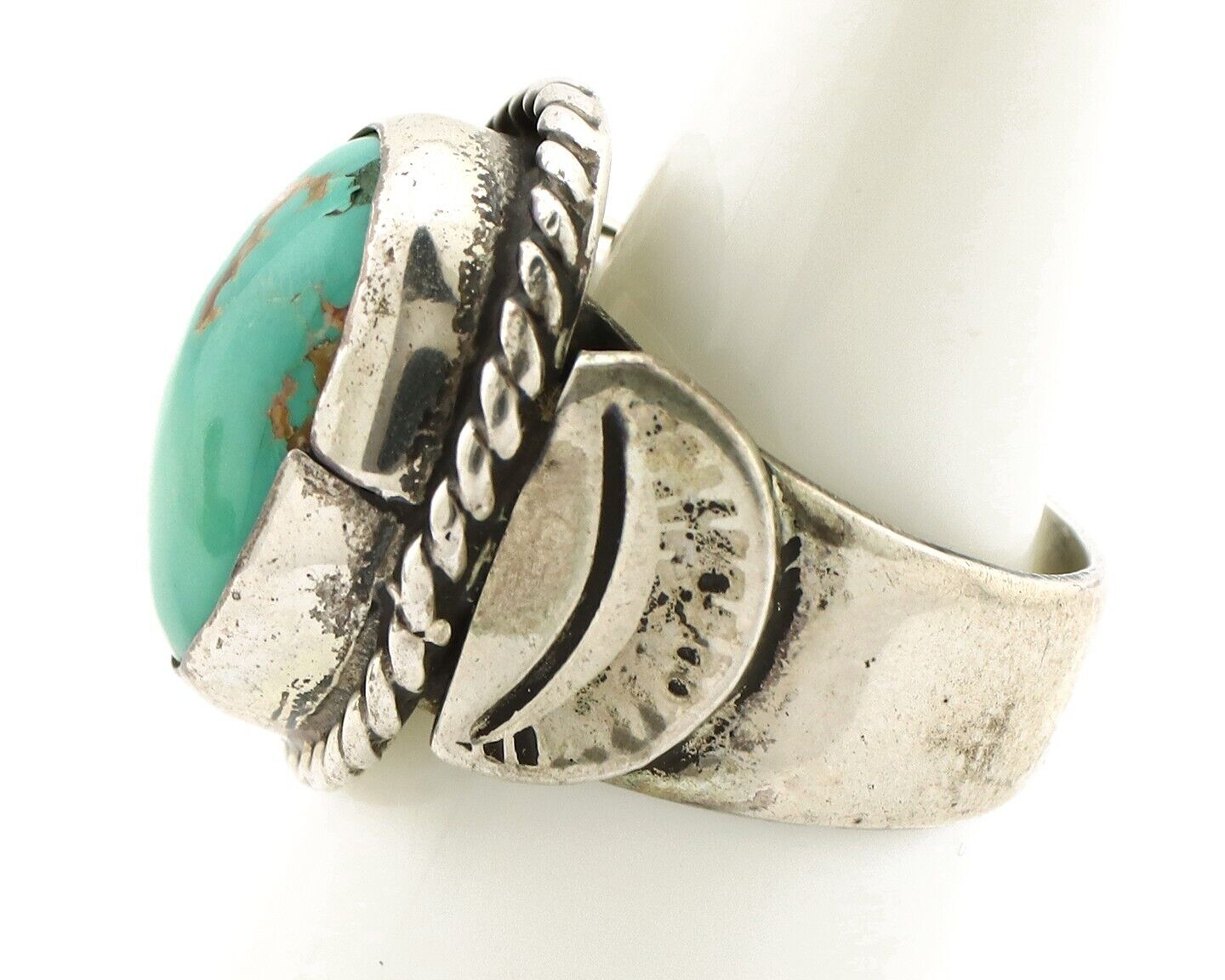 Navajo Handmade Ring 925 Silver Green Turquoise Signed C Montoya C.80's