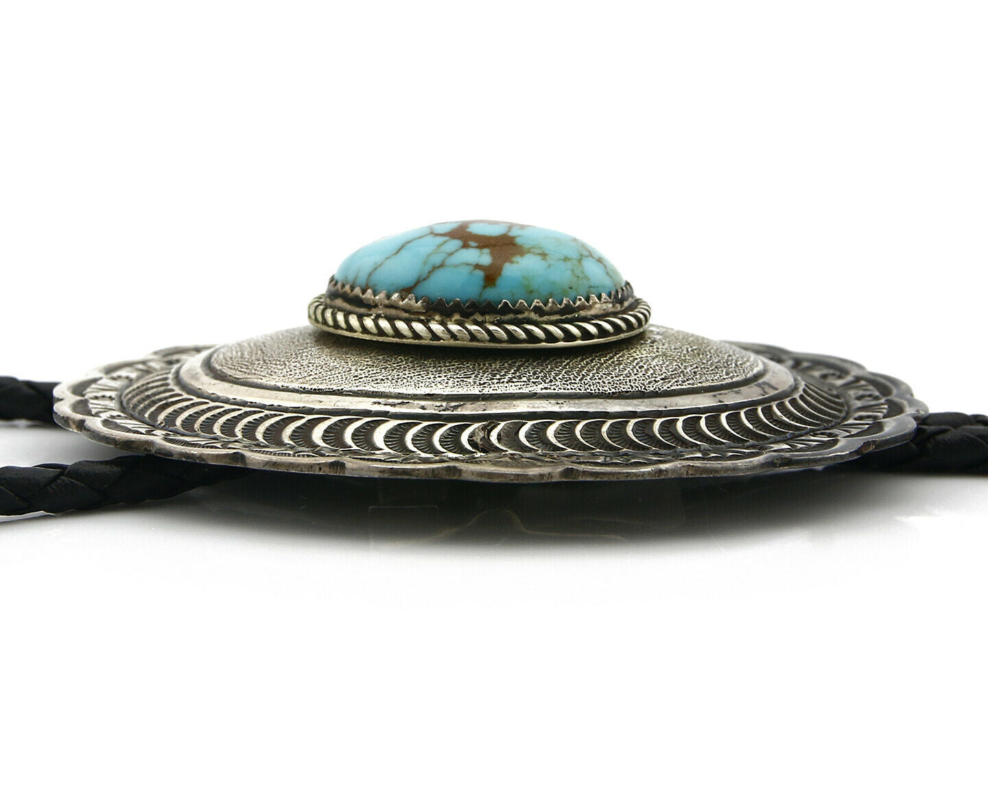 Navajo Bolo Tie .925 Silver Bisbee Turquoise Artist Native American Circa 1980's