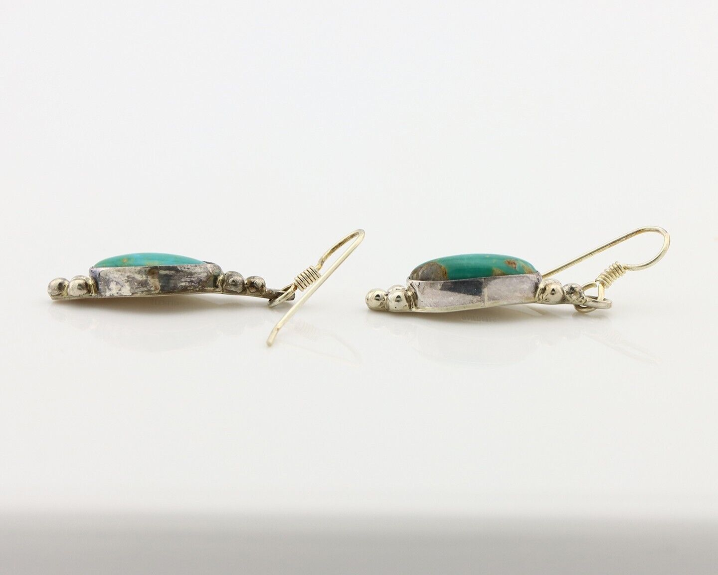 Navajo Earrings 925 Silver Blue Gem Turquoise Native American Artist C.80's