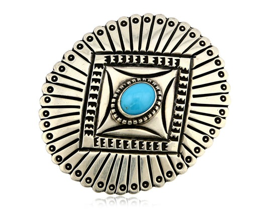 Navajo Handmade Brooch Pin .925 Sterling Silver Turquoise Artist Reeves C.1990