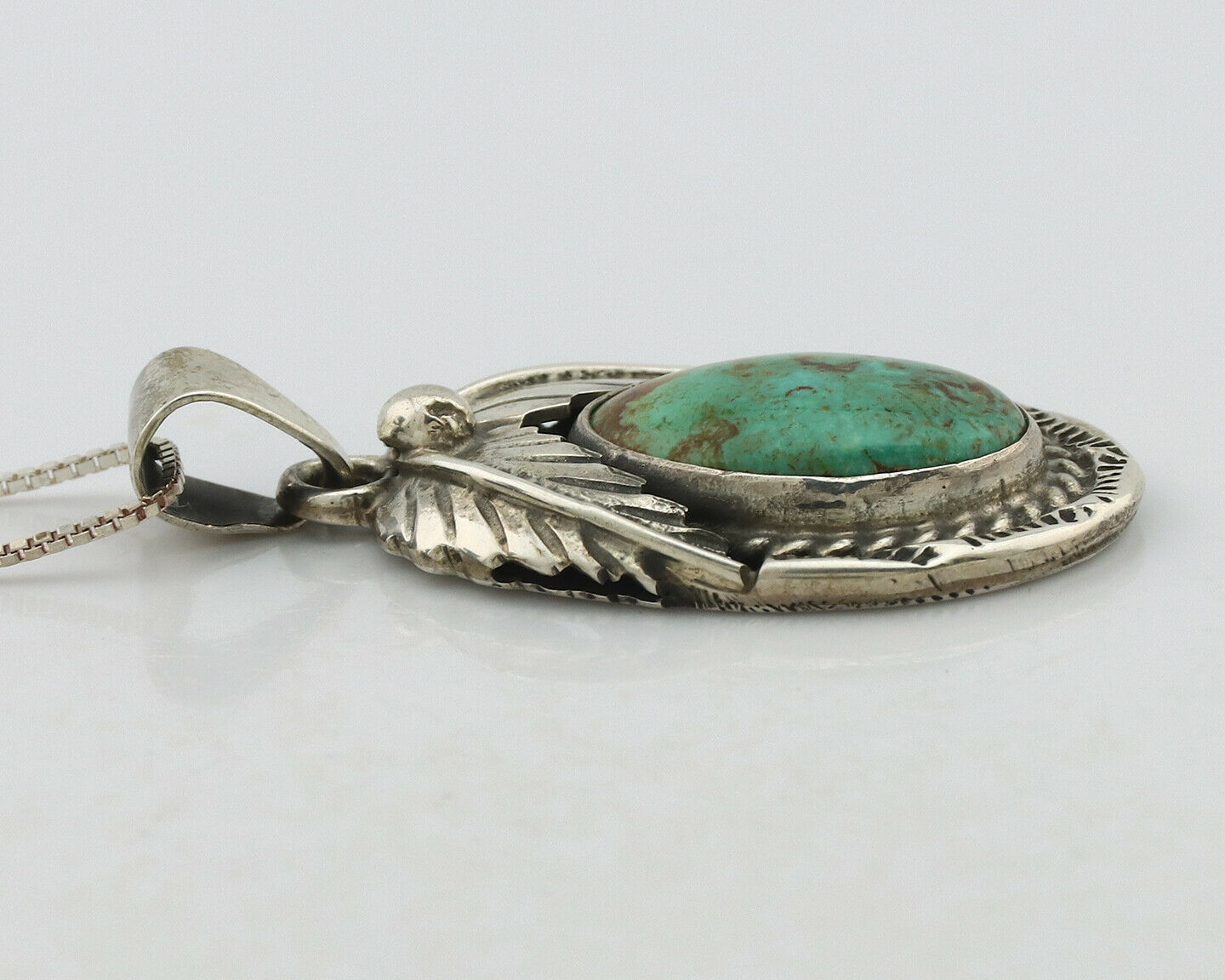 Navajo Necklace .925 Silver Kingman Turquoise Signed Artist C.80's