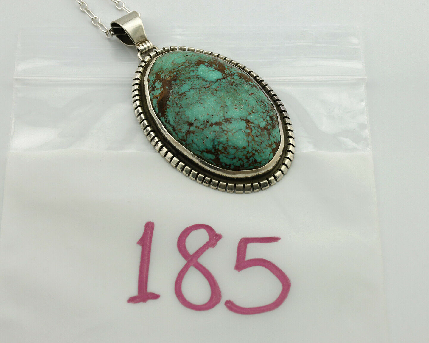 Navajo Necklace .925 Silver Kingman Turquoise Signed Tepee C.1980's