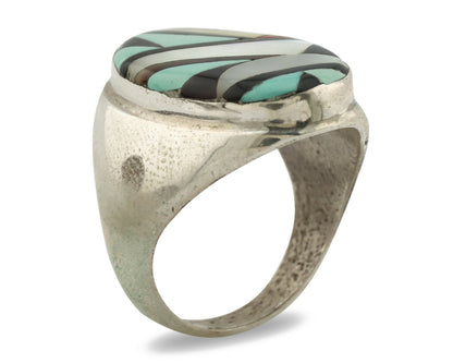 Zuni Inlaid Ring .925 Silver Gemstone Artist Richard & Geneva Terraza C.1980's