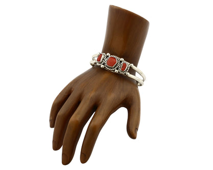 Navajo Red Coral Bracelet .925 Silver Native American Artist 80's