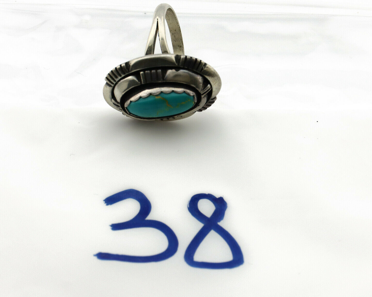 Navajo Ring .925 Silver Morenci Turquoise Artist Signed L. M. Nez C80s