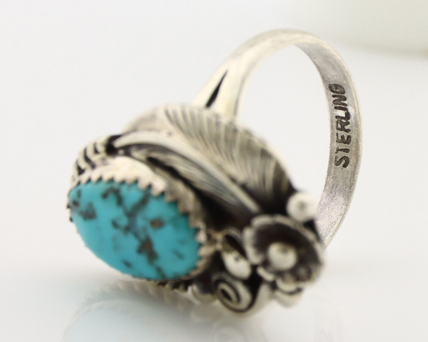Navajo Ring 925 Silver Natural Blue Turquoise Native American Artist C.80's