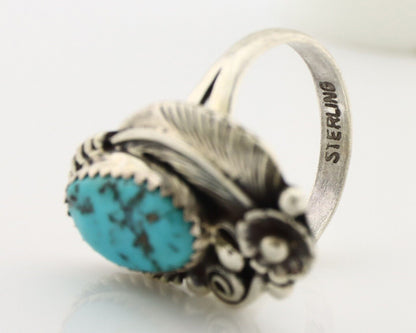 Navajo Ring 925 Silver Natural Blue Turquoise Native American Artist C.80's