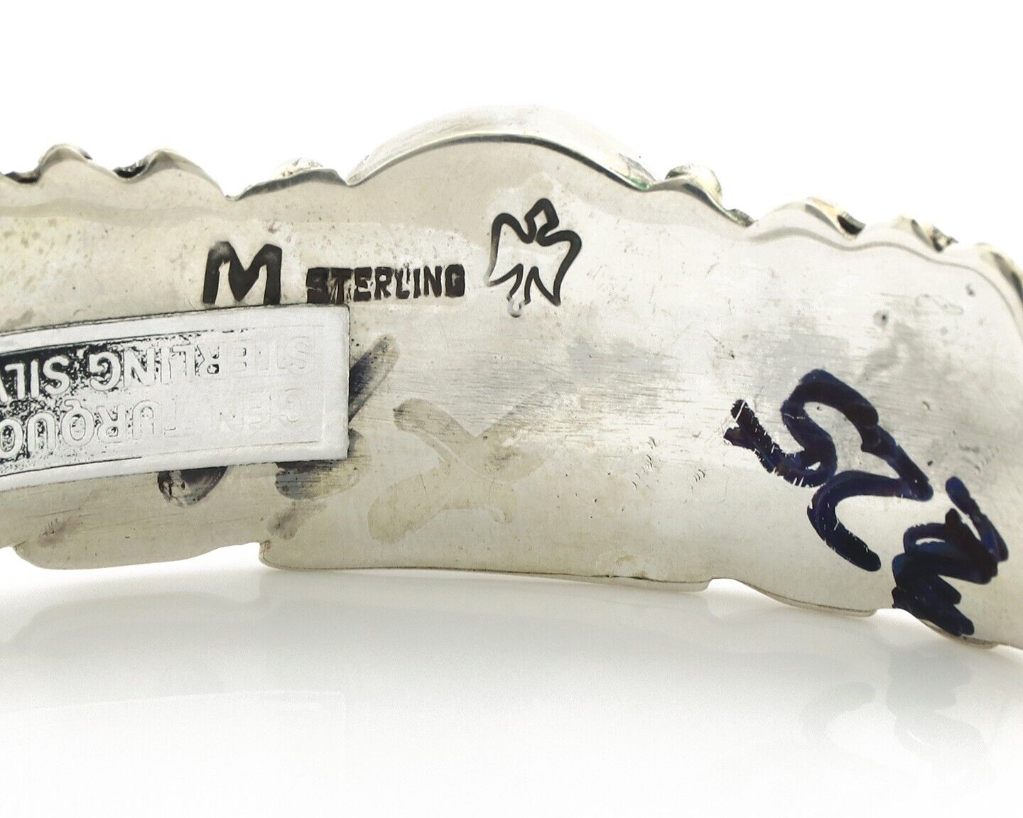 Navajo Bracelet 925 Silver Sleeping Beauty Turquoise Artist Signed M Montoya C80