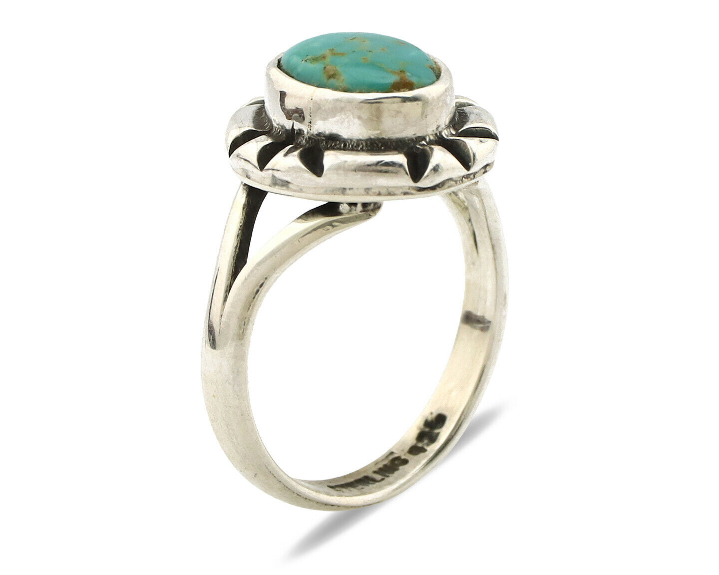 Navajo Ring .925 Silver Kingman Turquoise Artist Signed Gecko C.90's